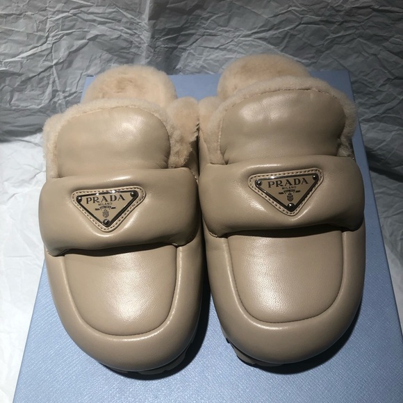 Prada Size 36 Nappa Leather Shearling Mules Rare !!! Extra-light Authentic - Picture 3 of 16